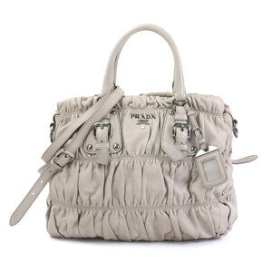 Prada Nappa Gaufre Shopping Satchel pleated gathered leather White